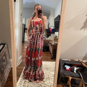 ANTHROPOLOGIE BHANUNI BY JYOTI SQUARE NECK MAXI DRESS IN RED